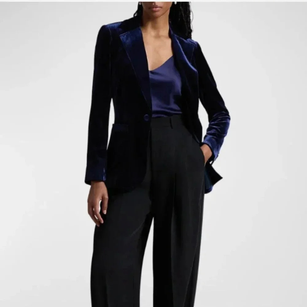 Ralph Lauren Navy Velvet Blazer Paisley Lined M